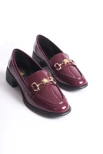 Kadın Loafer Ayakkabı Bordo Rugan - Tokalı ve Şık Günlük Kadın Ayakkabı