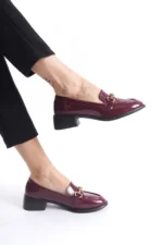Kadın Loafer Ayakkabı Bordo Rugan - Tokalı ve Şık Günlük Kadın Ayakkabı - Görsel 3