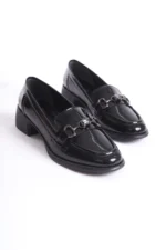 Kadın Loafer Ayakkabı Siyah Rugan - Tokalı ve Şık Günlük Kadın Ayakkabı