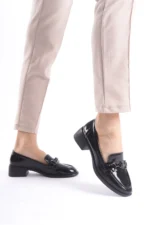 Kadın Loafer Ayakkabı Siyah Rugan - Tokalı ve Şık Günlük Kadın Ayakkabı - Görsel 3