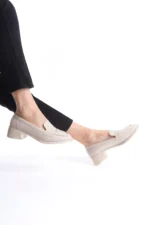 Kadın Loafer Ayakkabı Bej Mat - Günlük Rahat Kadın Ayakkabı - Görsel 3