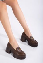 Kadın Tokalı Loafer Ayakkabı Kahverengi – Şık ve Konforlu 9 cm Topuklu Günlük Ayakkabı - Görsel 2